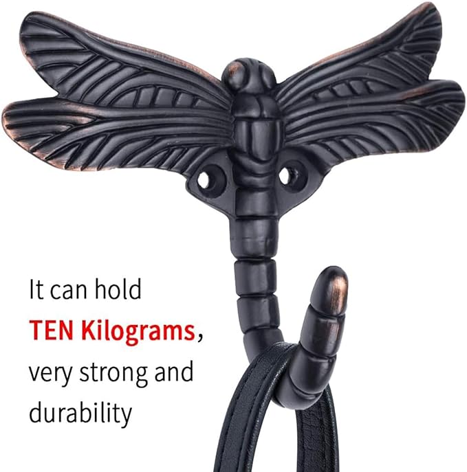 Dragonfly Hooks Wall Hooks for Hanging, Oil Rubbed Bronze Coat Hooks Wall Mounted Towel Hooks,Heavy Duty Key Holder for Decor,Pack of 4