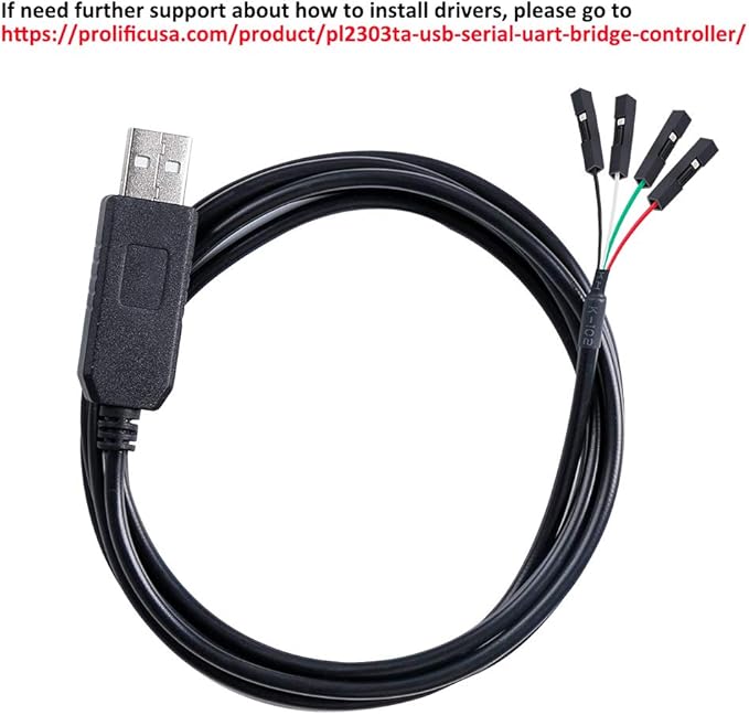 DTECH USB to TTL Serial 3.3V Adapter Cable TX RX Signal 4 Pin 0.1 inch Pitch Female Socket PL2303 Prolific Chip Windows 10 8 7 XP Vista (6ft, Black)