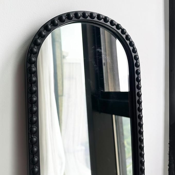 Long Narrow Decorative Wall Mirror, Skinny Oval Mirror for Entryway Living Room Bath Decor,Metal Frame with Beaded Decor Mirrors,7.9X 44
