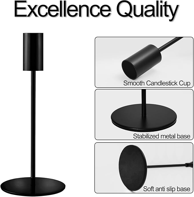 Matte Black Taper Candlestick Holders,Taper Candle Holders Set of 15,Metal Taper Candle Sticks Stand Holders,Modern Decorative Candle Holders for Wedding Certerpieces,Festive, Mantel,Home,Party