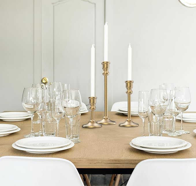 Heavy Candlestick Holders Taper Candle Holders Set of 3, Golden Candlestick Holders Decorative Candle Stand, Tapered Candle Holders Set for Wedding, Dining Table, Home Decoration (Antique Gold)