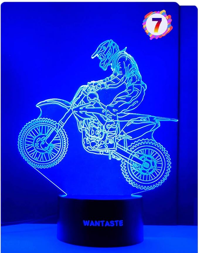 Motocross 3D Lamp Gift with Remote, Dirt Bike Decor Toys for Boys Girls Room, 7 Colors Changing Nightlight Bedside for Kids Baby