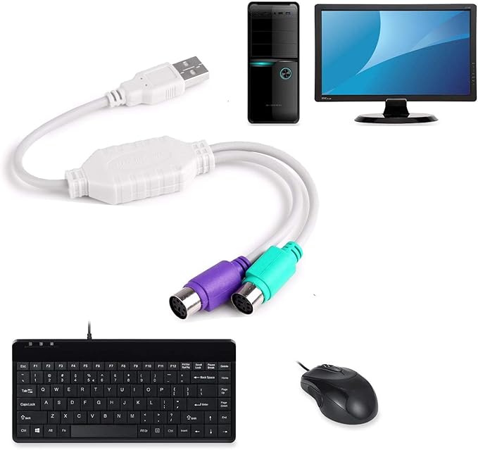 traderplus 2-Pack Dual PS/2 to USB Adapter for PS/2 Port Mouse and Keyboard, Male to Female Cable