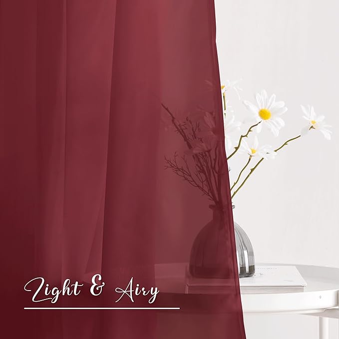 NICETOWN Window Scarfs for Living Room Extra Long, Haute Red Chic Decorative Valances for Ceremony, Set of 2, 60" Wide by 216" Long