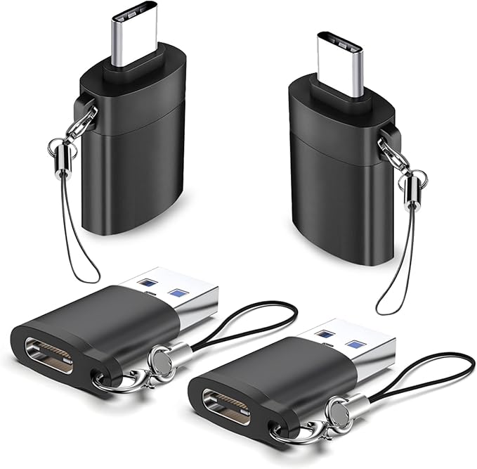 4 Pack USB to USB C Adapter, 2Pack Type C Female to A Male Converter，2Pack USB C Male to USB 3.0 Female OTG Converter for Apple Watch Ultra 8 9,iPhone 16 15 Pro Max 14 13,AirPods, Samsung S24S Black