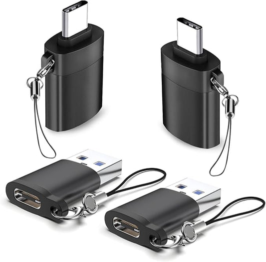4 Pack USB to USB C Adapter, 2Pack Type C Female to A Male Converter，2Pack USB C Male to USB 3.0 Female OTG Converter for Apple Watch Ultra 8 9,iPhone 16 15 Pro Max 14 13,AirPods, Samsung S24S Black