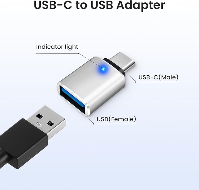 USB-C to USB-A Adapter (2-Pack), USB C Male to USB 3.0 Female Adapter Charging High-Speed Data Transfer and OTG - Silver