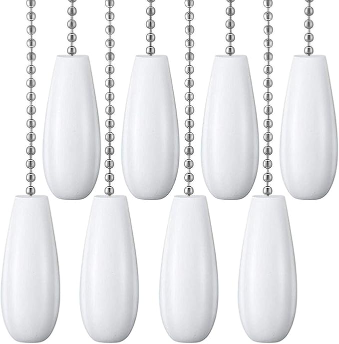 Decorative Ceiling Fan Extension 12 Inches White Wooden Pull Chain Set Ornaments for Light Lamp (Nickel) 8 Pcs