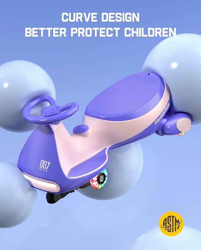 FanttikRide 6V N7 Classic Electric Wiggle Car with Pedal, Rechargeable Battery, Ride on Toys, Swing Car, 2 Speeds, Anti-Rollover, Flashing Light Wheels, Bluetooth, for Ages 3 and Up, 150 Lbs, Pink