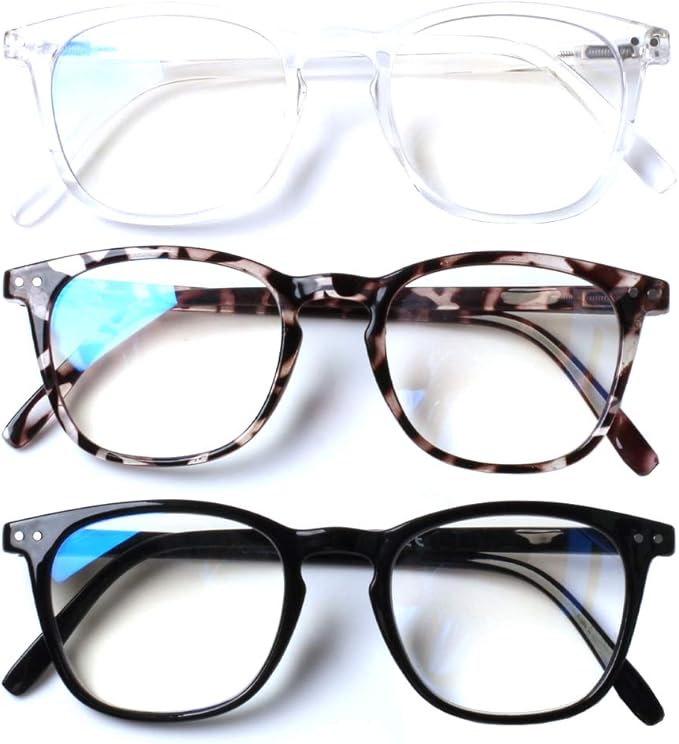 Henotin 3 Pack Blue Light Blocking Reading Glasses,Spring Hinge Computer Readers for Men Women,Anti UV Ray Filter Eyeglasses (Mixed Color, 2.00)