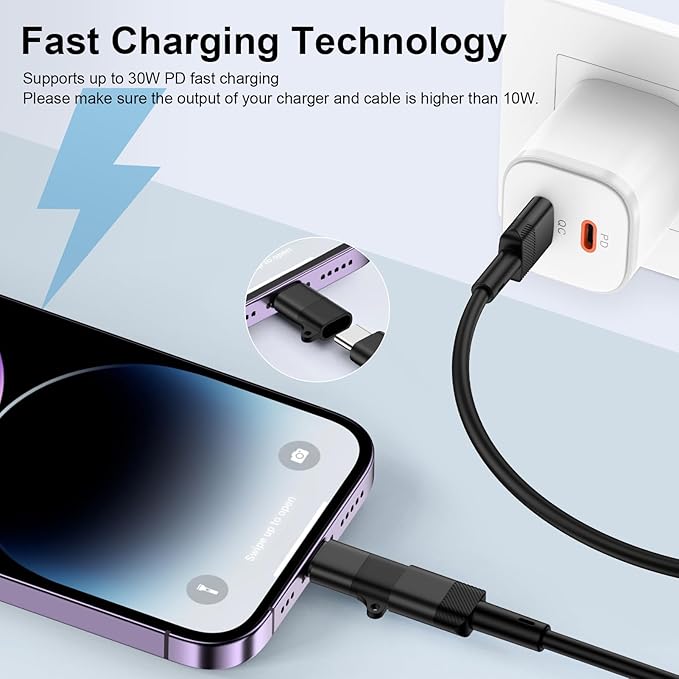 3 Pack USB C to Lightening Adapter, Male to USB Type C Female Cable Adapter Connecter, Fast Charging Data Sync Converter, Not for Audio/OTG (Black)