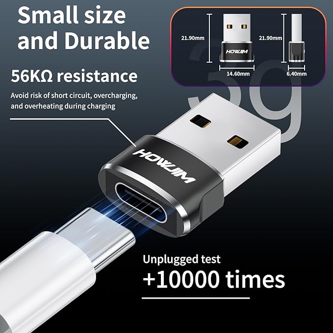 USB to USB C Adapter 4 Pack,PD/QC Fast Charging 480Mbps Data Transfer,Type-C Female to USB2.0 Male Adapter,OTG Type C to USB Adapter for M-acBook Pad Phone15 16 17 G-alaxy X-Peria Black