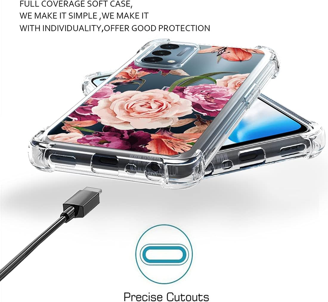 Osophter Case for Oneplus Nord N200 5G, Purple Flower with Screen Protector, Shock-Absorption TPU Cover for 1+Nord N200