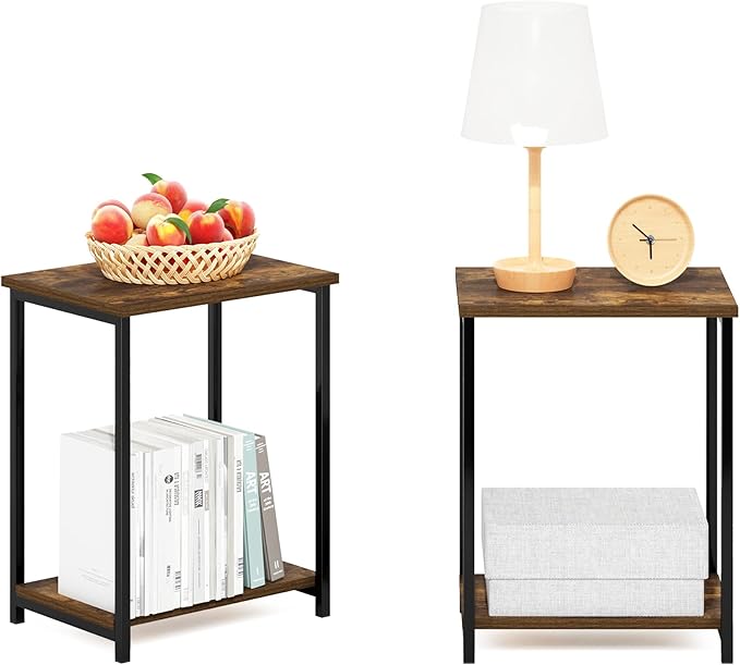 Furinno Simplistic Metal Frame End Table, 2-Pack, Amber Pine