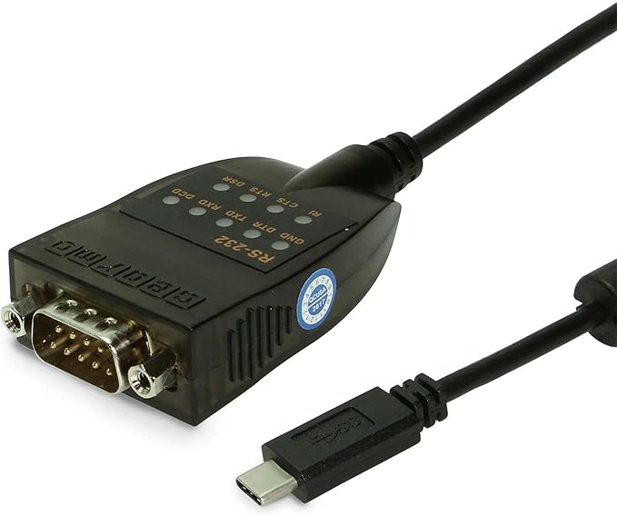 Gearmo USB C to RS232 Serial Adapter FTDI Chip LED Indicators High Speed Data Transfer Cross Platform Compatible 3 ft Cable