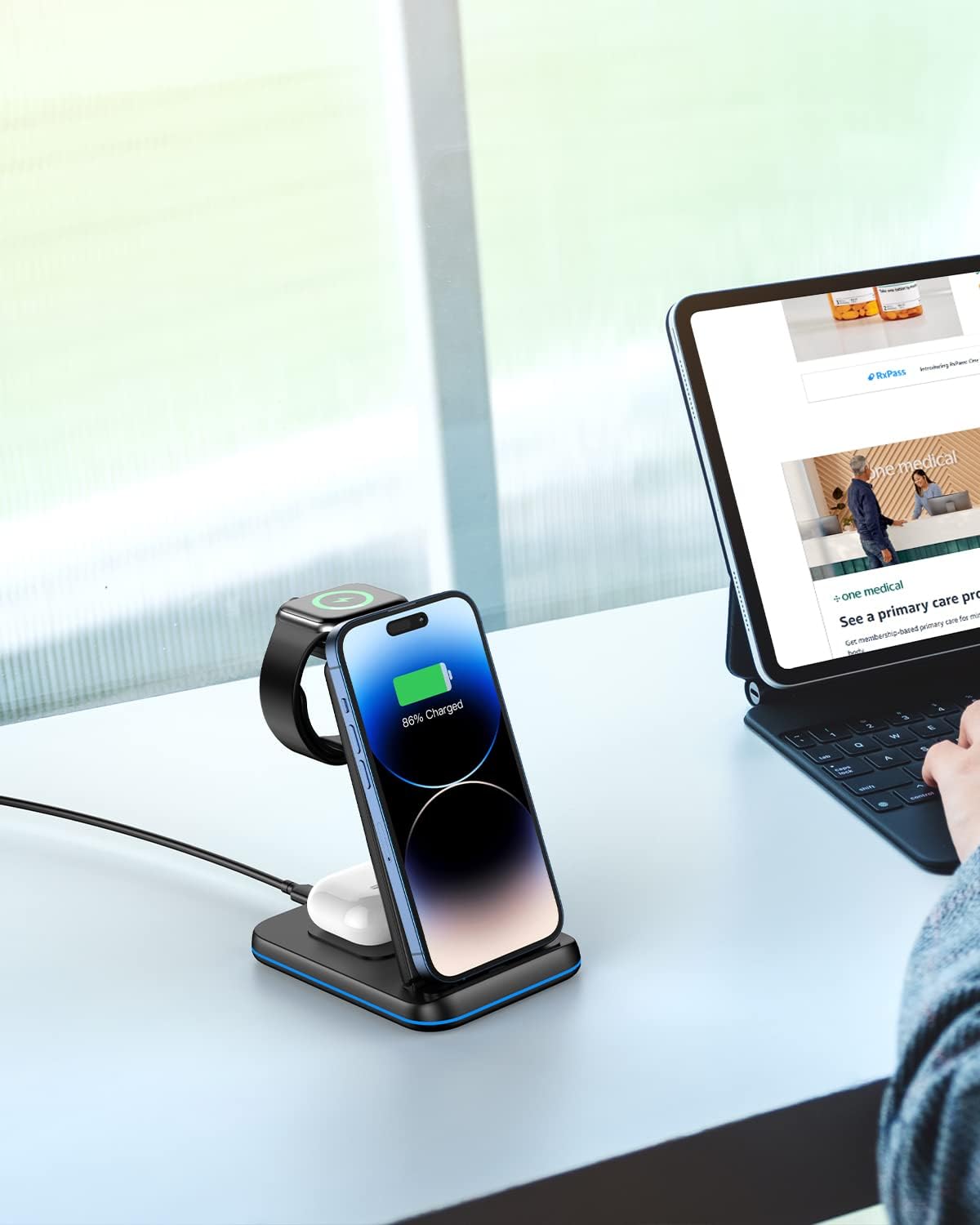Foldable Wireless Charger 3 in 1 Charging Station for Multiple Devices, Compatible with iPhone 16 15 14 13 12 11