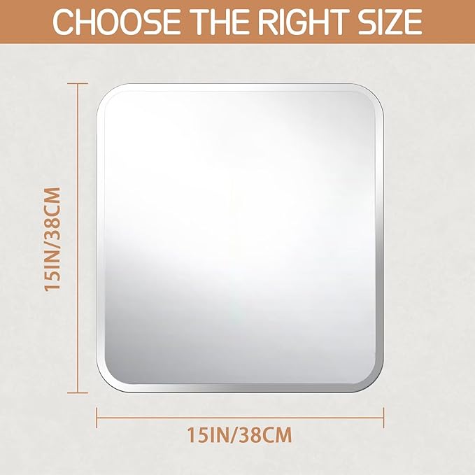 Frameless Bathroom Mirror for Over Sink,Wall Mounted Vanity Mirrors 15x15in,Rounded Rectangle Mirror Frameless with Polished Edge for Bedroom,Living Room,Entryway,Shatterproof (Horizontal/Vertical)