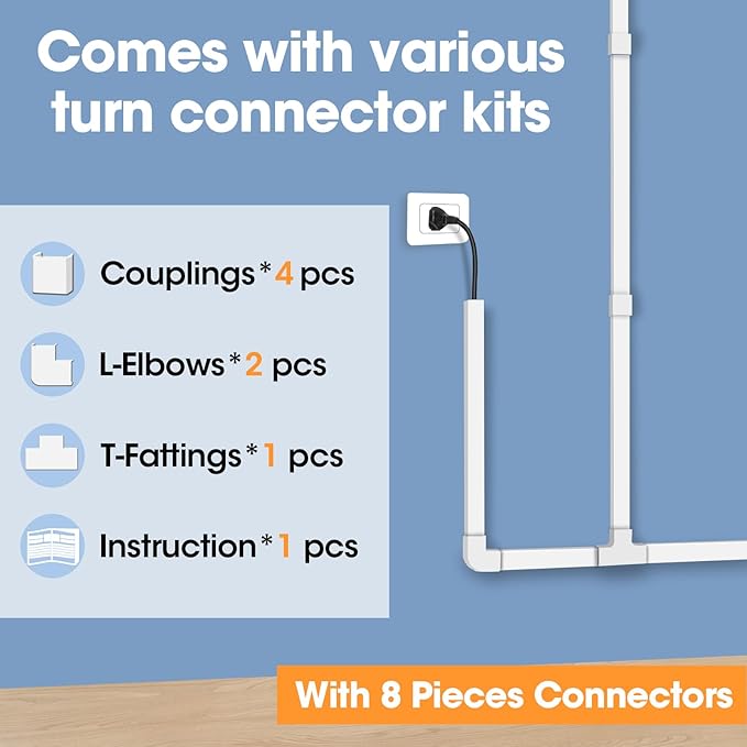 116in Cord Hider Kit, Cord Covers for Wires on Wall, Cord Hider for Wall Mount tv, Paintable Cable Raceway, tv Cable Hider Wall kit, Wire Covers for Cords, W0.59in X H0.4in, White