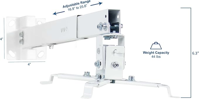 VIVO Universal Adjustable Wall Ceiling Projector Mount Bracket, Extendable Length Projection, White, MOUNT-VP06W