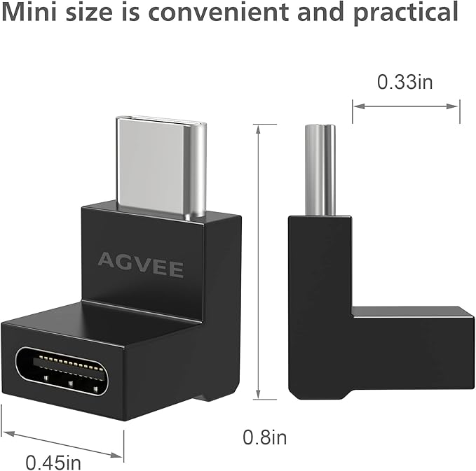 AGVEE 4 Pack Front Angle 90 Degree USB-C Male to USB-C Right Angled Female Adapter (Type-C 3.2 Gen 2) Converter Video Type-C 10G Data Extension Coupler Converter Connector, Black
