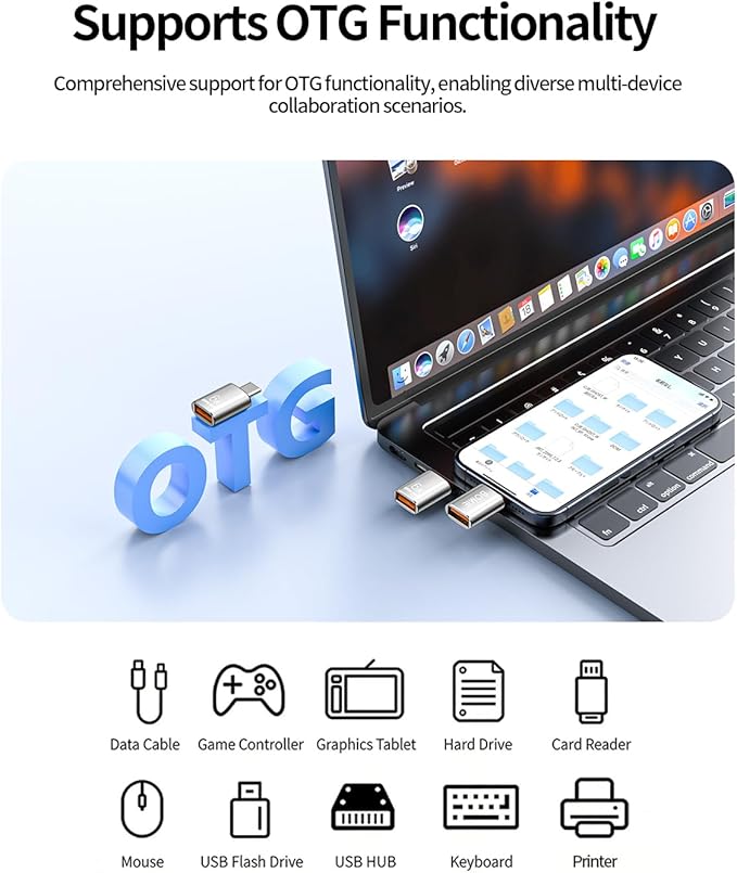 BOMIE USB C to USB Adapter 2 Pack, 6A 120W Fast Charging 10Gbps Data Transfer,USB C Male to USB 3.2 Female OTG Adapter for Phone 15/16/17,Pad,M-acBook Pro/Air,Smartphone,Laptop,Tablet Silver