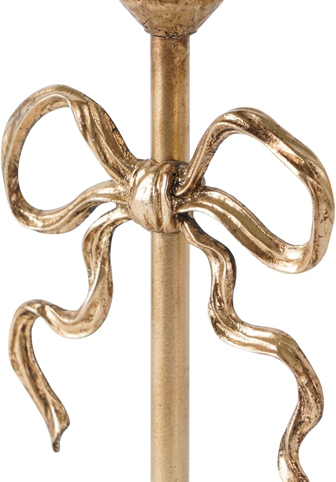 NIKKY HOME Gold Bow Iron Taper Candle Holders Set of 2, Vintage Decorative Tall Candlesticks Centerpieces Decor for Dining Room Table Wedding Party Mantle Fireplace Housewarming Gift