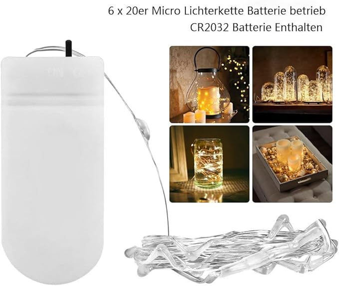 Fairy Lights CR2032 Battery Operated,6.6Ft/2Meter 20 LEDs Micro Silver Wire String Lights for Bedroom Christmas Party Wedding Decoration(Warm White, 12 Pack)