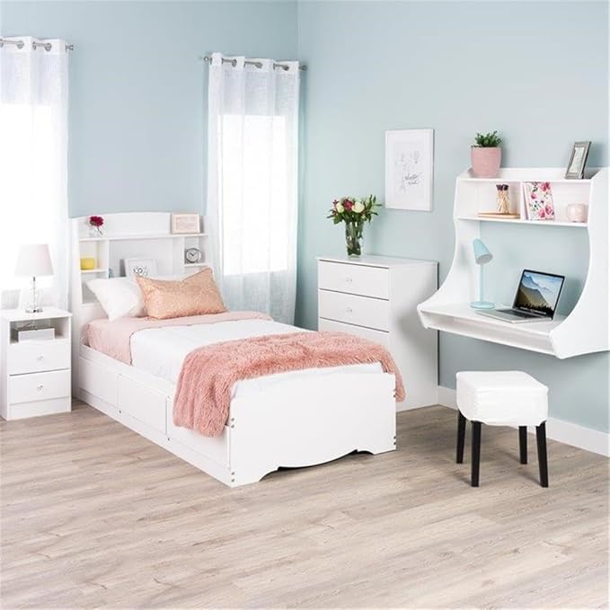 Prepac Astrid Simplistic Nightstand with 2 Drawers and Open Shelf, Functional Bedside Table with Acrylic Knobs 15.5" D x 16" W x 24.5" H, White, WDNH-0402-1-V