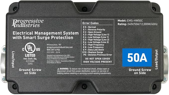 Progressive Industries EMS-HW50C Heavy Duty RV Surge Protector, Black, 50 Amp