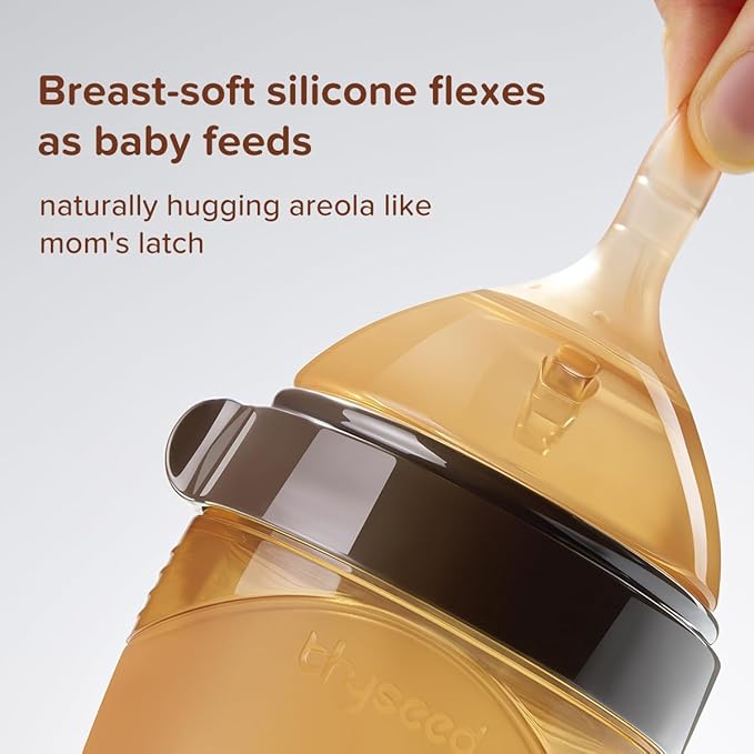 Silicone Natural Breast-Like Bottle with Nipple(3-7 Months),8oz，1pack