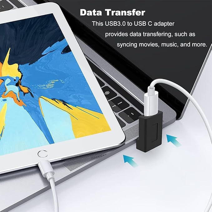 Right Angle USB A Male to USB C Female Adapter, 90 Degree USB 3.0 to Type C Cable Connector Support Unidirectional Sides 10Gbps & Data Transfer, for Laptops/Phone/Tablet/PC