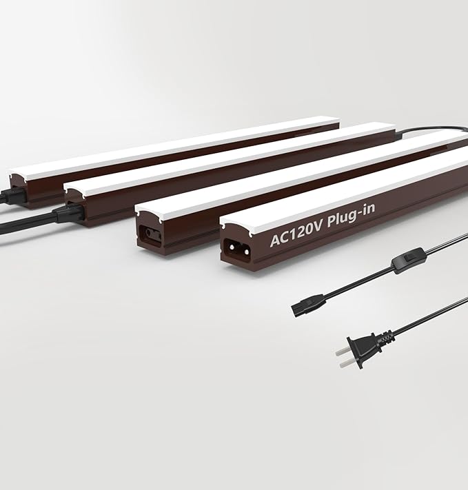 Under Cabinet Lighting Plug in, 16 Inch 4 Pcs, Linkable AC120V 3CCT 3000K/4000K/5000K Ultra Slim, LED Under Cabinet Lights for Counter Light, Kitchen, Shelf, Sink, Workshop, Desk, Bronze