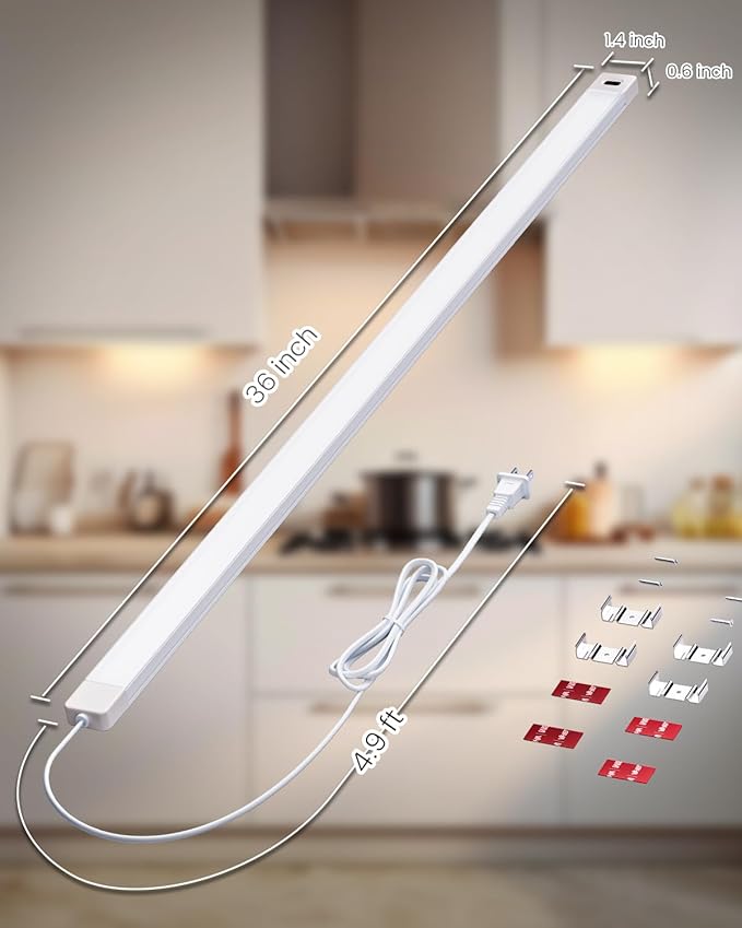 MYPLUS 36 Inch Under Cabinet Lights with Hand Wave, Under Counter Lighting 4000K Natural White,Dimmable,Plug and Play,LED Lights for Kitchen Cabinet, Cupboard, Closet, Desk