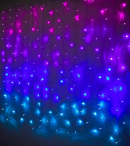 Pink Purple & Blue Ombre Fairy Curtain Lights with Dimmer Switch, Ombre Rainbow LED Icicle String Curtain Lights for Girls Room, Bedroom, Teen Room, Kids Room, Wedding, Christmas Gift, Mermaid Décor