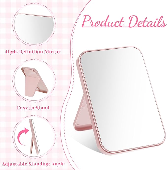 SHENLIU 12 Pack 8" Desktop Makeup Mirror, Portable Folding Vanity Mirror with Stand, 90° Adjustable High-Definition Glass 4 Colors for Travel Bathroom Women Beauty