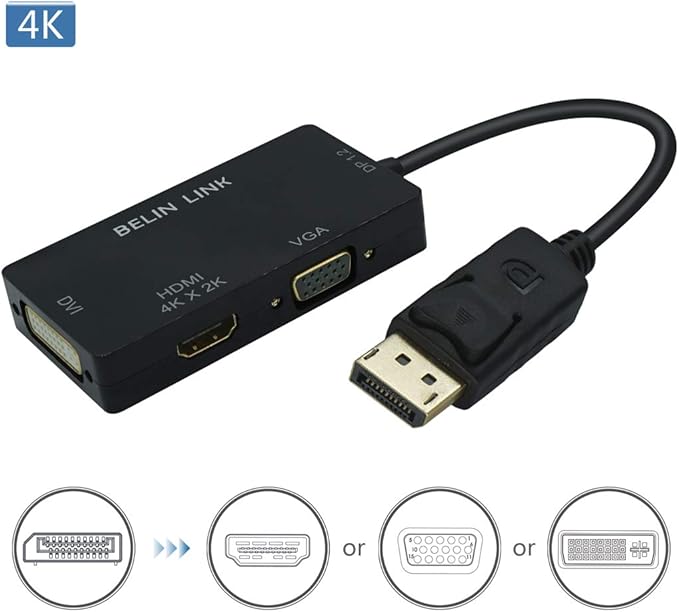 100 Pack DP to HDMI VGA DVI Adapter Displayport to HDMI 4K Adapter 3 in 1 Display Port to HDMI VGA DVI