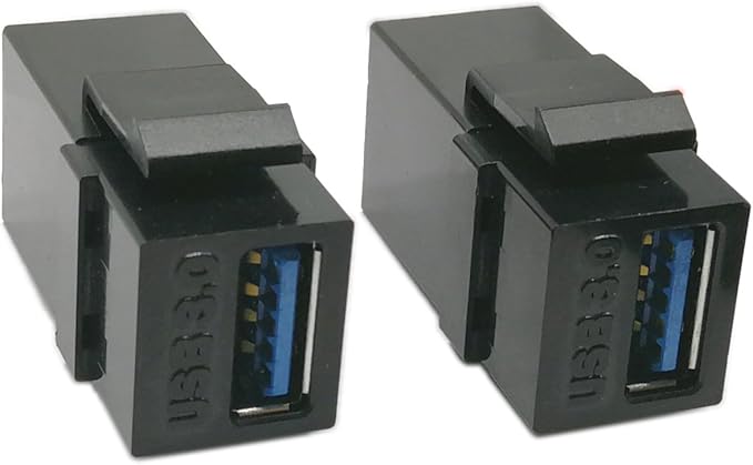 USB 3.0 Keystone Jack Inserts, zdyCGTime (2-Pack) USB 3.0 Adapters Female to Female Connector for Wall Plate Outlet Panel(Black USB 3.0 A)