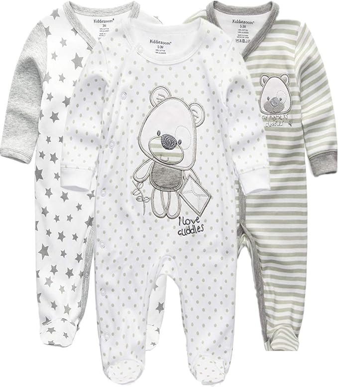 Kiddiezoom Baby and Toddler Boys'Snug Fit Footed One-Piece Romper Jumpsuit Cotton Cotton Footed Outfit