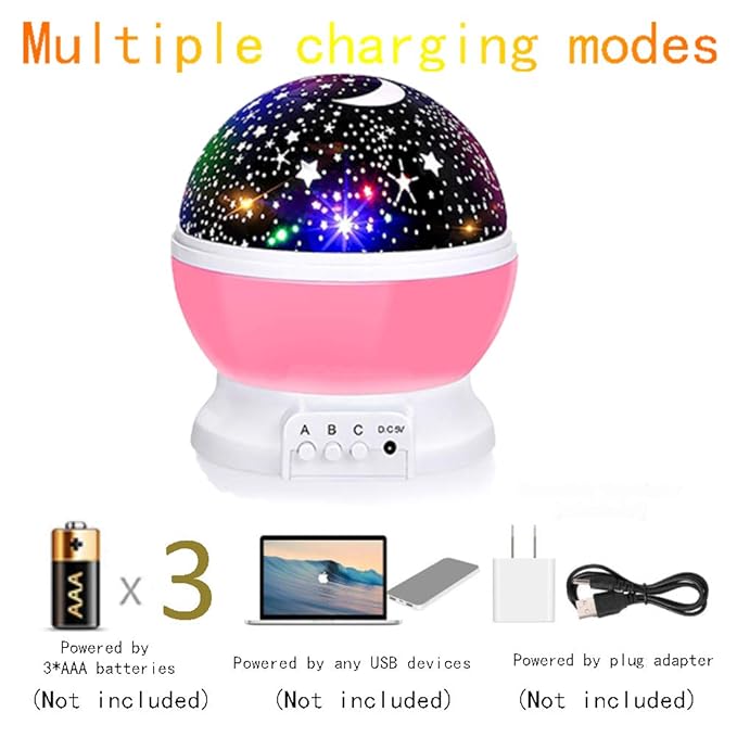 Borelor Star Night Light for Kids, 12 Color Changing Lights Modes with USB Cable, 360°Rotating Moon Star Projector Desk Lamp for Bedroom Party Decor & Girls Birthday Gift