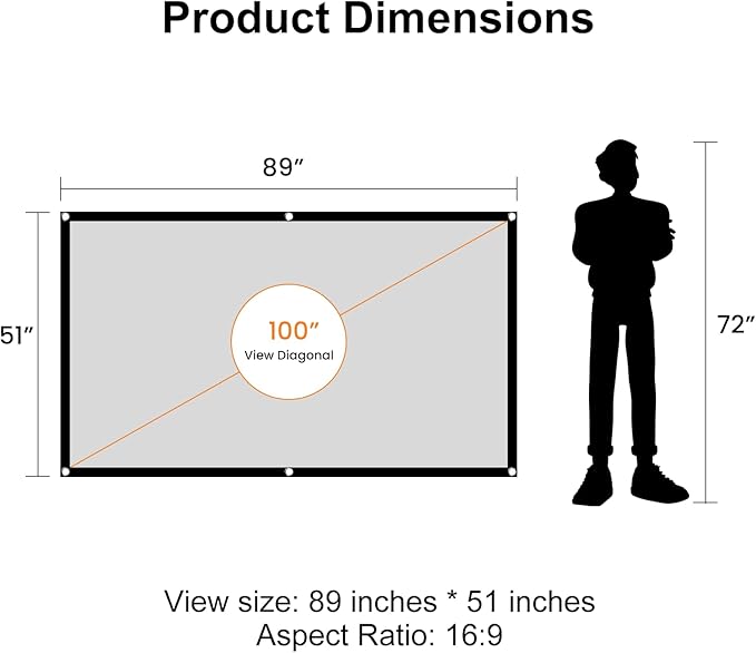 HAPPRUN Projector Screen, 100 inch Projection Screen, 16:9 Foldable Portable Projector Movies Screens for Home Theater Outdoor Indoor Support Double Side Projection