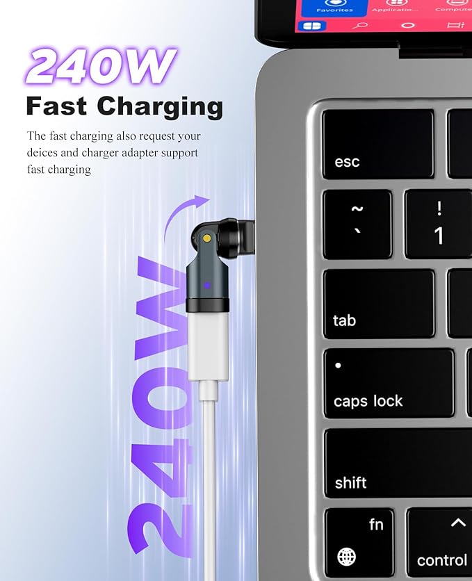 TiMOVO USB C Magnetic Adapter, (2 Pack) PD 240W Charging, Data Transfer, Right Angle C to C Adapter Extender for iPad/iPhone, Gray