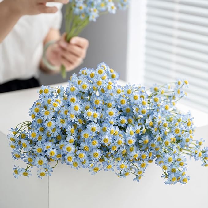 Small Blue Daisy Flowers Artificial,2 Bouquet/12Pcs 10 Inch Fake Daisies,Spring Wild Flower for Party Decor (Blue)
