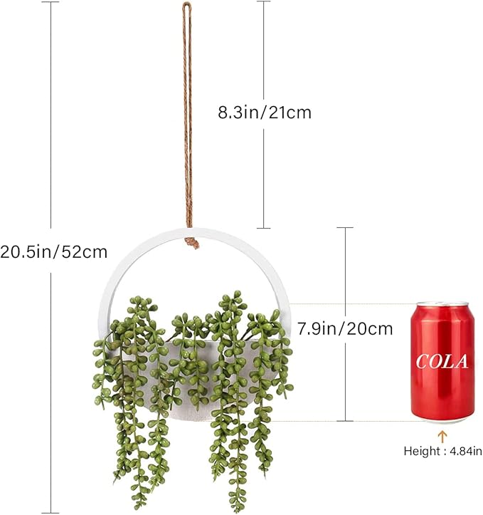 Floweroyal 2pcs Artificial Succulents Hanging Plants 12.2'' Fake String of Pearls in Pot with 8.3'' Lanyard for Indoor Outdoor Wall Decor.