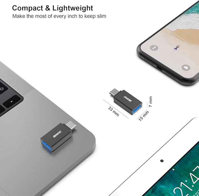 BENFEI 5 Pack USB C to USB 3.0 Adapter, USB C to A Male to Female Adapter Compatible with iPhone 15 Pro/Max, MacBook Pro/Air 2023, iPad Pro, iMac, S23, XPS 17, Surface Book 3 and More - Black