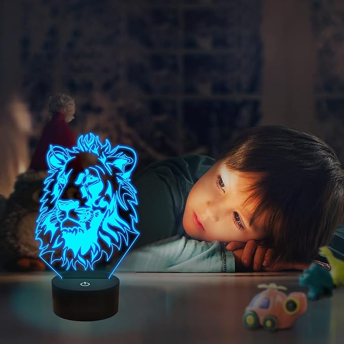 FULLOSUN Lion Night Light, King Lion Gift 3D Illusion Lamp for Kids Bedside Lamp with Remote Control 16 Color Changing Xmas Halloween Birthday Gift Cool Room Decor for Child Baby Boy