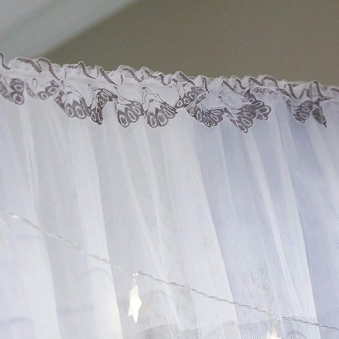 Joyreap Luxury 4 Corners Post Canopy Bed Curtains - Grey & White Cozy Drape Netting - Cute Princess Style Bedroom Decoration Accessories (59" W x 78" L, Full/Queen)