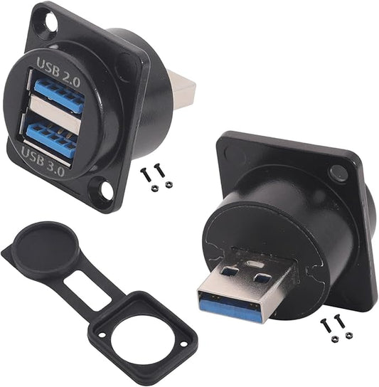 PENGLIN 2PCS USB 3.0 Adapter, Dual USB Male to Female Panel Mount Connector Support Data/Charger, for Laptop/Keyboard/Smartphone/Tablet/Car