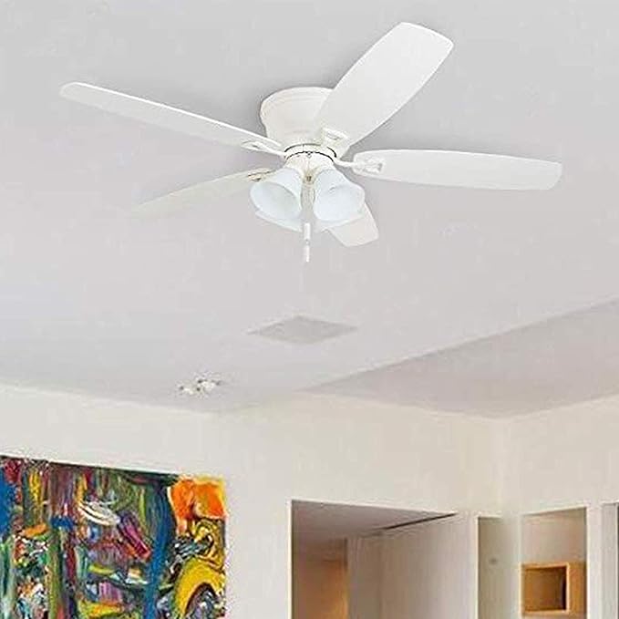 Honeywell Ceiling Fans Glen Alden, 52 Inch Classic Flush Mount Indoor LED Ceiling Fan with Light, Pull Chain, Quick-2-Hang Dual Finish Blades, Reversible Motor - 50520-01 (White)