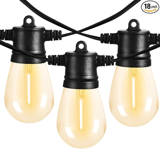 Banord 51FT Outdoor String Lights, Waterproof Patio Lights with 18 Shatterproof LED Bulb Hanging Light String, Black String Light Outdoor for Backyard, Garden, Porch, Cafe, Deck, Wedding, Party
