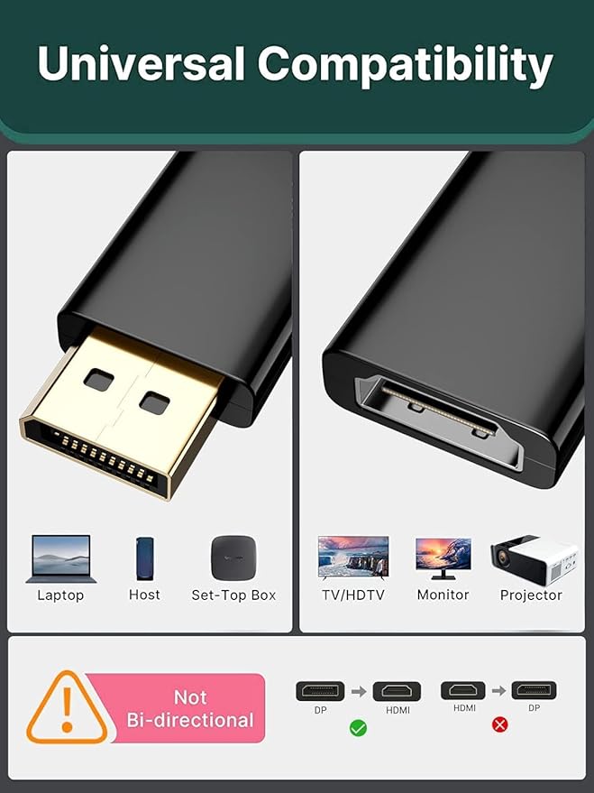 PANPEO 1-Pack DP to HDMI Adapter, 4K 60Hz DisplayPort to HDMI Cable Gold-Plated, Uni-Directional Passive Adapter Compatible with Laptop, PC, Desktop, Monitor, Projector, TV (GPU/AMD/NVIDIA)